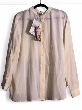 Vintage Light Cream Button-Up Blouse With Removable Padded Shoulders